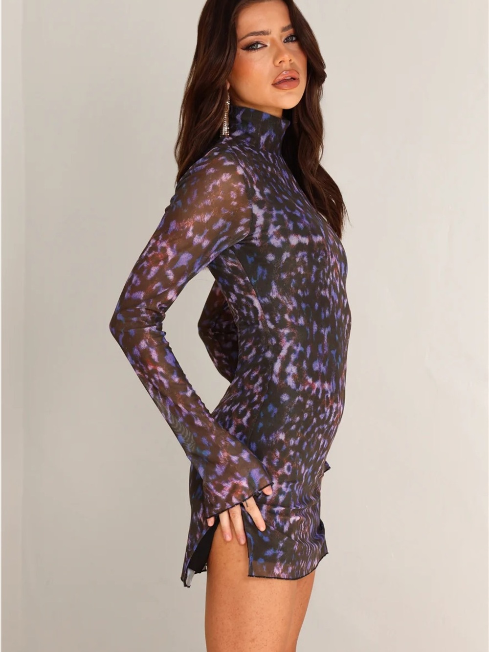 RUNAWAY The Label Jordi Mini Dress Iris Oxana Print S Mesh Y2K Bodycon